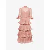 Zimmermann Womens  Ruffle Quarter-sleeve Woven Midi Dress In Pink