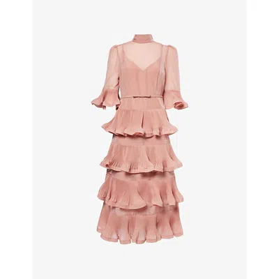 Zimmermann Womens  Ruffle Quarter-sleeve Woven Midi Dress In Pink