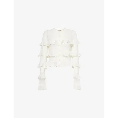 Zimmermann Womens  Ruffled-trim Lace Knitted Cardigan In Ivory