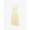 Zimmermann Womens Yellow Stripe Stripe-print Asymmetric Linen Midi Dress Xs