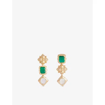 Zimmermann Womens Antique Gold Green Wisp Dangles 16ct Gold-plated Brass Drop Earrings