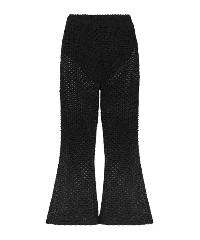 Zimmermann Wonderland Crocheted Straight Leg Casual Pants In Black