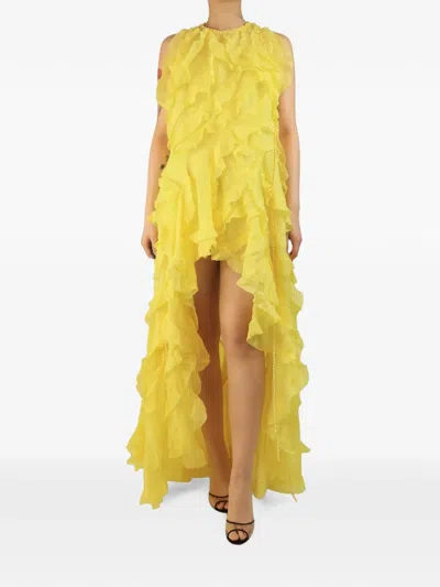 Pre-owned Zimmermann Wonderland Ruffle Asymmetric Dress In Yellow