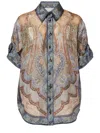 Zimmermann Silk Short Sleeve Shirt With Asymmetrical Hem And Rolled Sleeves In Neutral