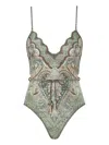 Zimmermann Wanderlust Belted Embellished Scalloped Printed Swimsuit In Multi