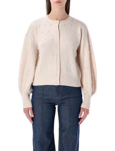 Zimmermann Wool Beaded Cardigan With Puff Sleeves - Size 1 In Neutral