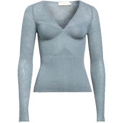 Zimmermann Wool Blend Pointelle Lace Sweater In Blue