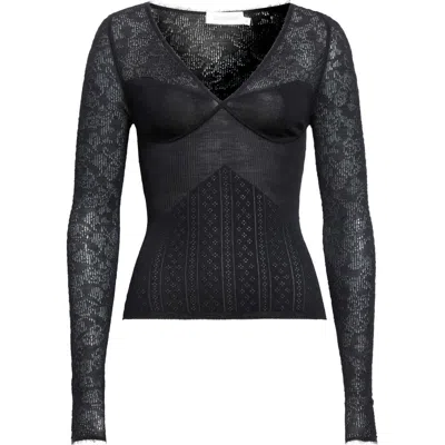 Zimmermann Wool Blend Pointelle Lace Sweater In Black