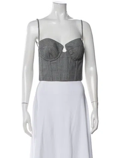 Pre-owned Zimmermann Wool Plaid Print Crop Top In Gray