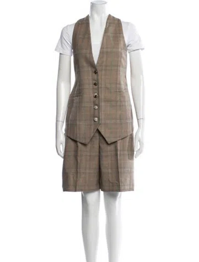 Pre-owned Zimmermann Wool Plaid Print Short Set In Multi