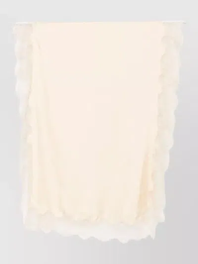 Zimmermann Wool Stole Floral Lace Trim Satin In Neutral