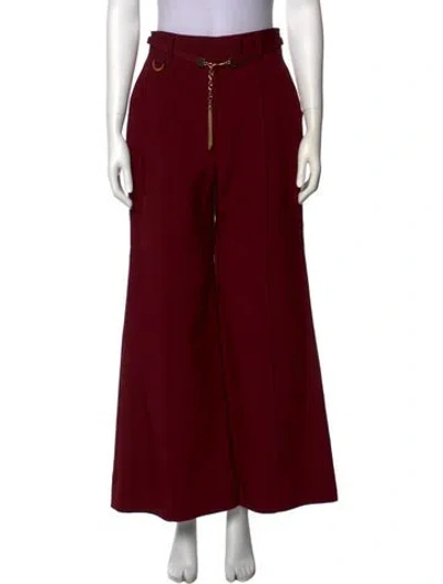 Pre-owned Zimmermann Wool Wide Leg Pants In Burgundy