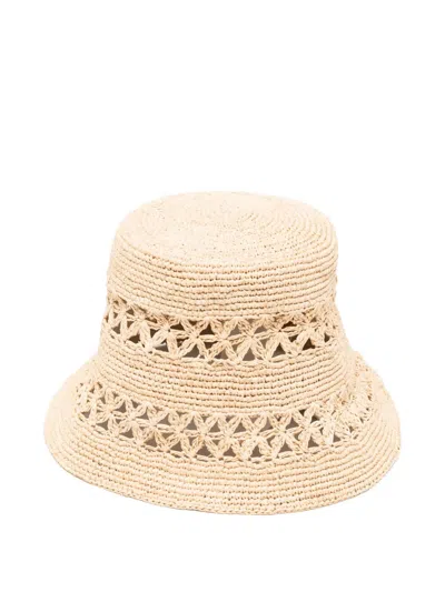 Zimmermann Woven Raffia Bucket Hat In Beige