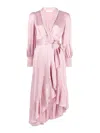 Zimmermann Long-sleeve Wrap Silk Midi Dress In Nude & Neutrals