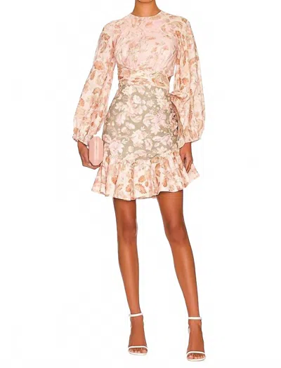 Zimmermann Wrap Billow Mini Dress In Spliced In Pink