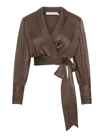 Zimmermann Wrap Blouse In Brown