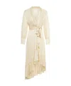 Zimmermann Asymmetric Wrap Silk Midi Dress In Nude