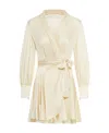 Zimmermann Ruffled Silk-satin Mini Wrap Dress In Nude