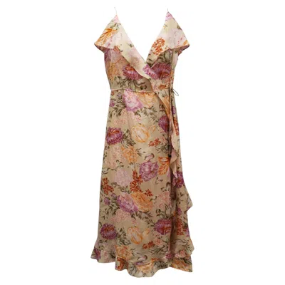 Pre-owned Zimmermann Wrap Dress In Floral Silk In Brown