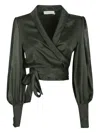 Zimmermann Silk Wrap Top With Puff Sleeves In Green