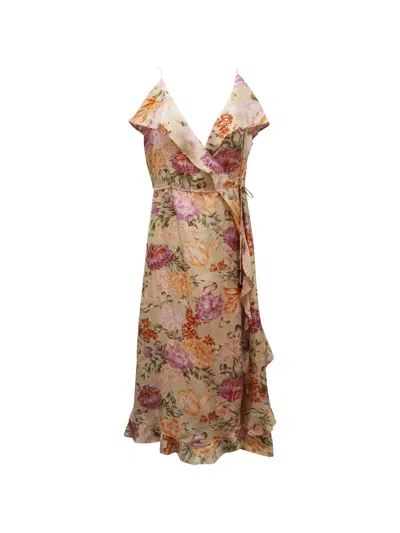 Pre-owned Zimmermann Wrap Floral-print Maxi Dress In Neutral