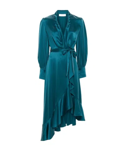Zimmermann Silk Wrap Midi Dress In Blue