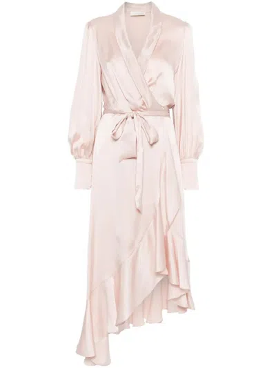 Zimmermann Wrap Midi Dress With Asymmetric Ruffles In Multicolor