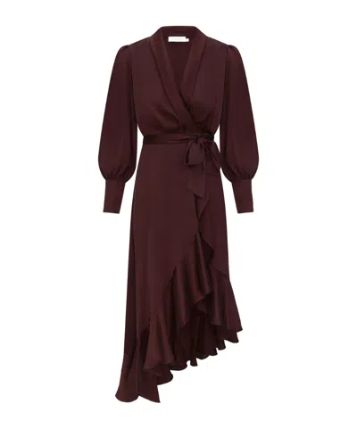 Zimmermann Wrap Midi Dress In Burgundy