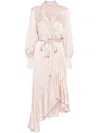Zimmermann Wrap Midi Dress With Asymmetric Ruffles In Nude & Neutrals