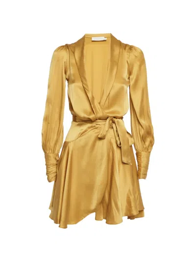 Pre-owned Zimmermann Wrap Mini Dress In Yellow