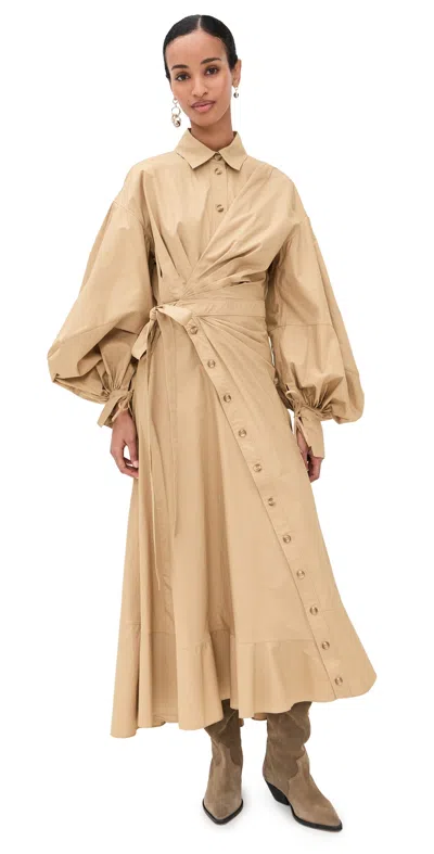 Zimmermann Wrap Poplin Maxi Dress Olive In Brown