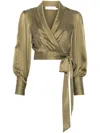Zimmermann Zimmerman Pleated Washed Wrap Blouse In Beige Silk In Green