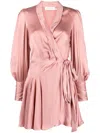 Zimmermann Silk Satin Wrap Minidress In Pink