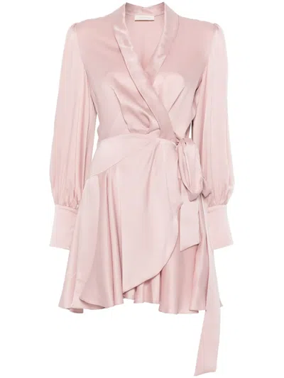Zimmermann Silk Satin Wrap Minidress In Pink