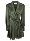 Zimmermann Wrap-style Mini Dress In Deep Olive Silk In Green