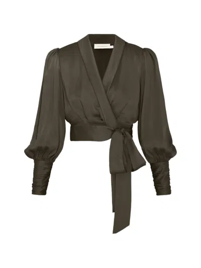 Zimmermann Wrap Tie Blouse In Brown