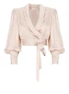 Zimmermann Long-sleeved Silk Wrap Top In Neutrals