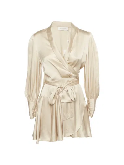 Pre-owned Zimmermann Wrap-around Satin Dress In Neutrals