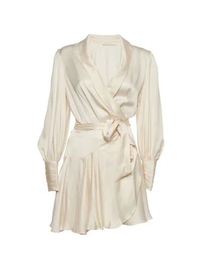 Pre-owned Zimmermann Wrap-design Midi Dress In Neutrals