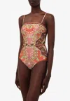 Zimmermann Wylie Belted Bandeau One-piece Swimsuit In Multicolor