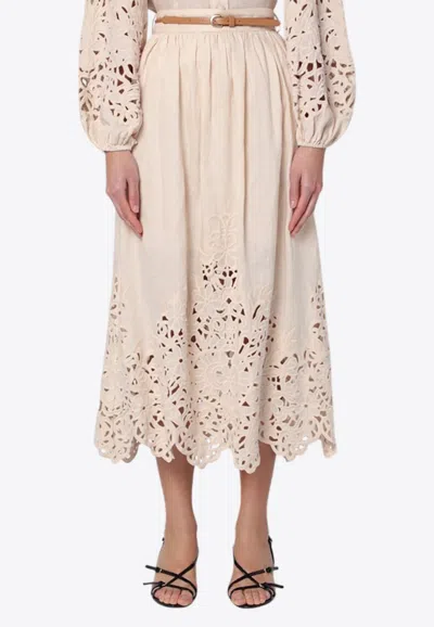 Zimmermann Wylie Broderie Anglaise Midi Skirt In Cream