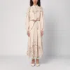 Zimmermann Beige Long Dress With High Neck And All-over Embroidery In Linen Woman In Beige