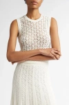 Zimmermann Wylie Crop Open Stitch Cotton Tank Top In White