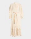 Zimmermann Beige Long Dress With High Neck And All-over Embroidery In Linen Woman In Cream