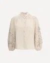 Zimmermann Balloon Sleeves Embroidered Linen Blouse