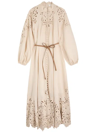 ZIMMERMANN ZIMMERMANN WYLIE EMBROIDERED LINEN MIDI DRESS