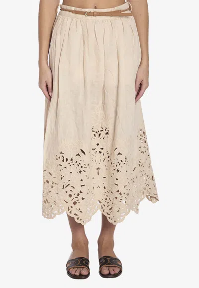 ZIMMERMANN WYLIE EMBROIDERED MIDI SKIRT