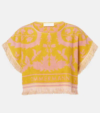 ZIMMERMANN WYLIE FRINGED COTTON TERRY CROP TOP