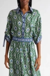 Zimmermann Wylie Silk Shirt Relaxed-fit Tie Sleeves In Green/blue Ikat