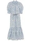 Zimmermann Wylie Belted Tiered Embroidered Cotton Midi Dress In Blue